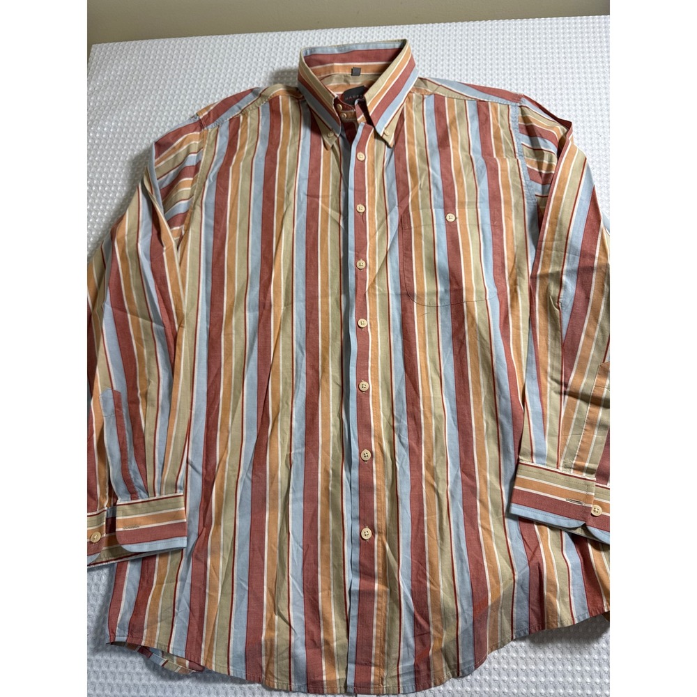 Haupt Shirt Mens L Button-Down Multi-Color Vertical Stripe EUC